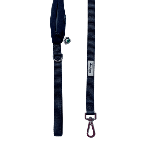 Ziippup Dog Lead with Built-in Poop Bag Holder - Black
