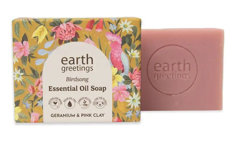 Earth Greetings Essential Oil Soap Bar - 'Birdsong' Geranium & Pink Clay 120g