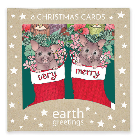 Earth Greetings - Christmas Card Pack - Merry Possums (8 Pack)