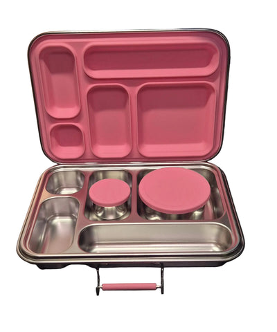 Bare & Co. Stainless Steel 5 Compartment Lunch Box with Bonus containers - Pink
