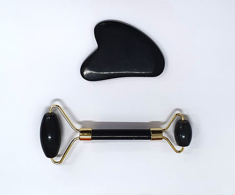 Bare & Co. - Obsidian Face Roller & Gua Sha Set